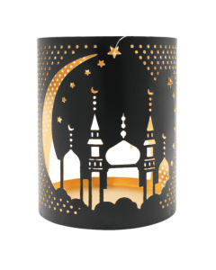 Portavelas para velas votivas de diseño marroquí negro y dorado 