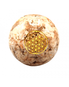 ORGONE SPHERE SUNSTONE INSIDE WITH FLOWER OF LIFE