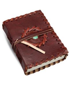 Leather Journal With Semi Precious Stone In Centre 12x9cm