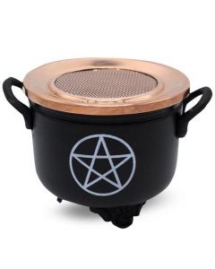 Black Cauldron Pentacle 10x11cm met koperen deksel