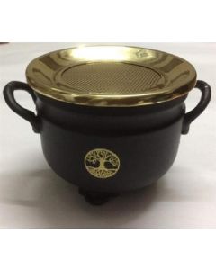 Zwarte Cauldron Gouden Boom des Levens messing 10x11cm Met koperen deksel