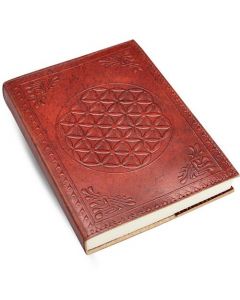 Leren Flower of Life-dagboek met reliëf, 17x12cm